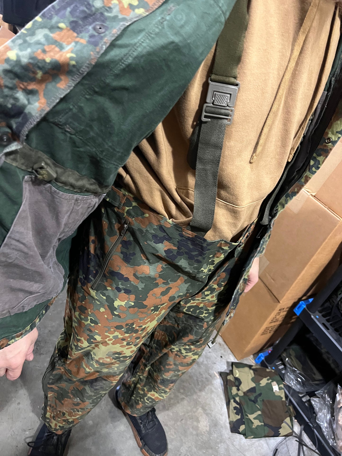 German Military Flecktarn Goretex Wet Weather Suspenders - Surplus