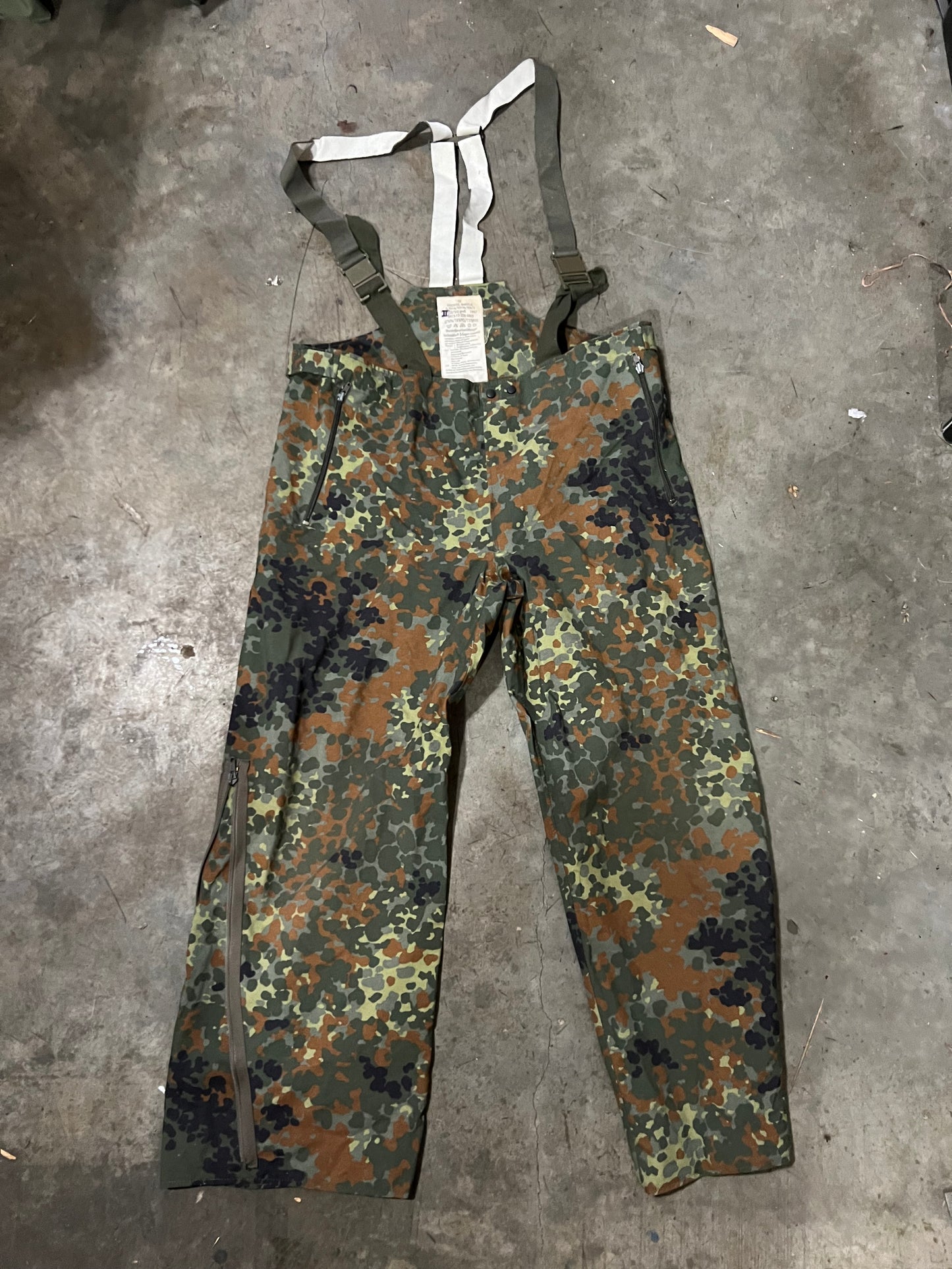 German Military Flecktarn Goretex Wet Weather Suspenders - Surplus